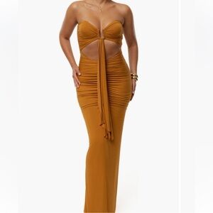 JLUXLABEL Strapless Mustard Dress